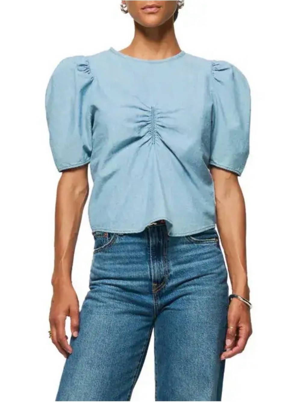 Nation LTD Cecily Center Ruched Chambray Top